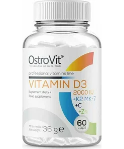 OstroVit Vitamin D3 +K2 MK-7 +  C + Zinc 2000iu ,60-D3 +K2 MK-7 + C + Zinc 2000iu, 60, OstroVit